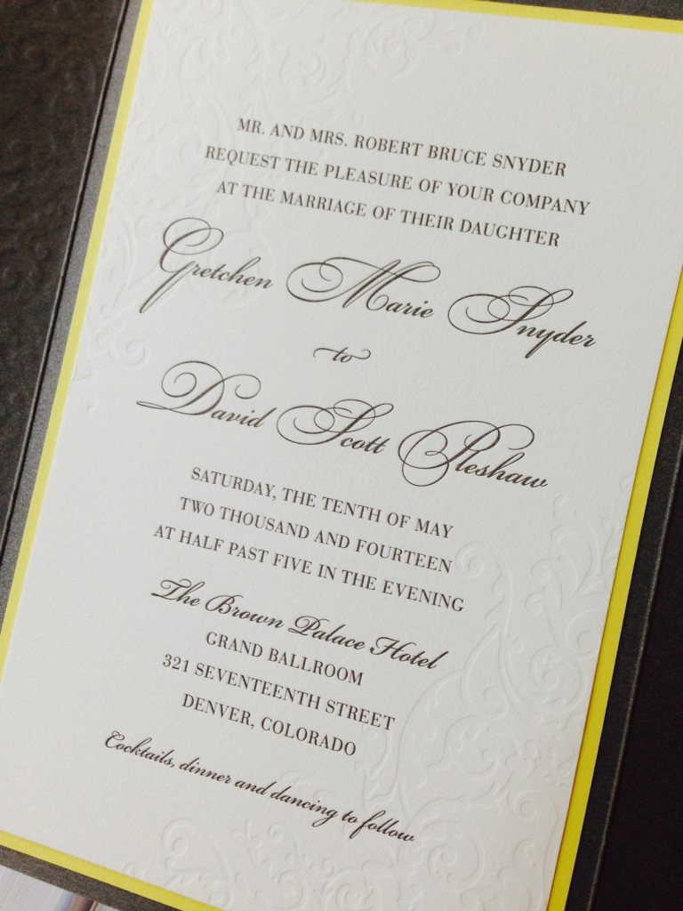 Cloud 9_spark_letterpress wedding invitation_gray and yellow