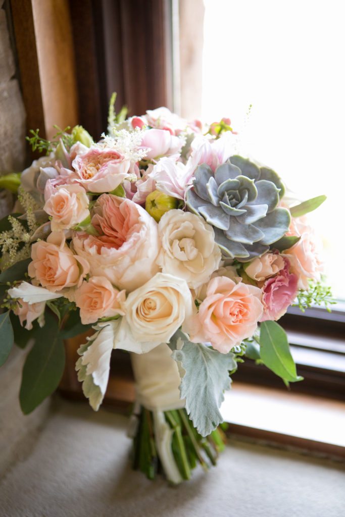 soft coral and safe wedding bouquet