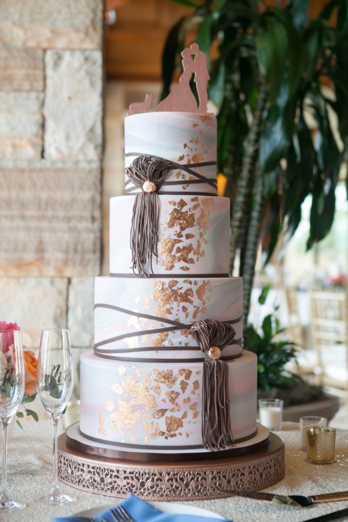 marble and leather wedding cake