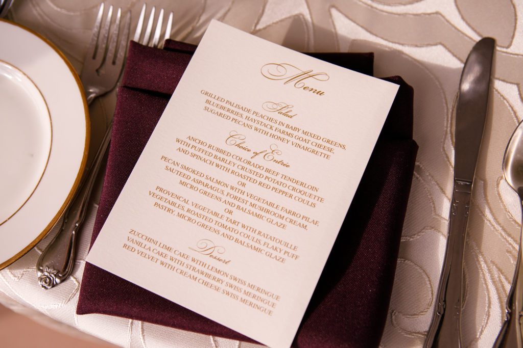 gold and ivory wedding menu