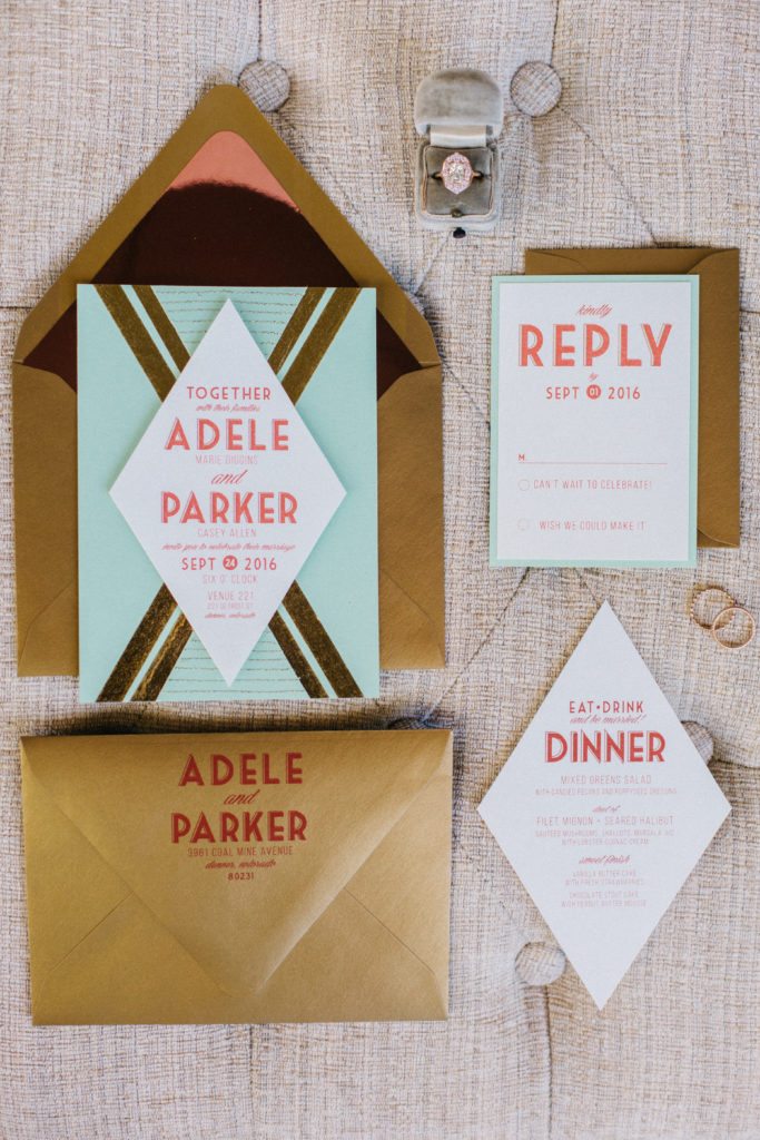 mid mod wedding invitation